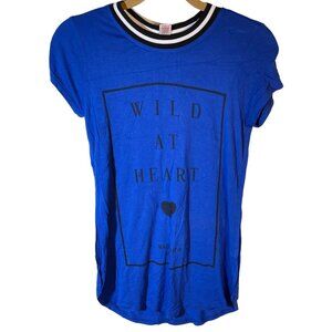 Bongo short sleeve shirt striped rayon blend crew neck blue heart medium READ